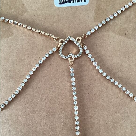 NWT Urban Outfitters gold tone rhinestone hearts body chain - Picture 5 of 8